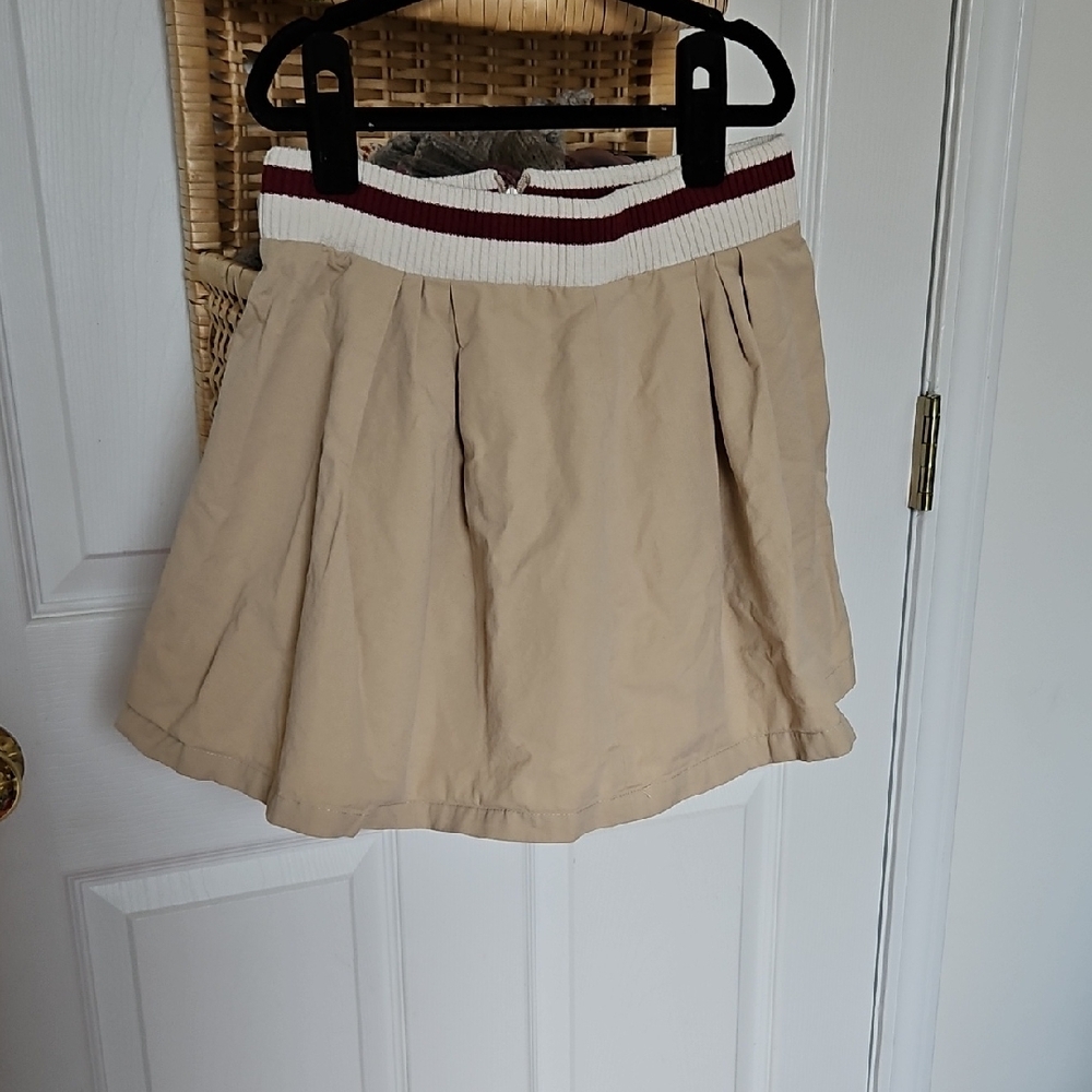 Zara Tan A-Line Skirt with Striped Waistband